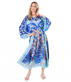 Long dress made of natural silk with a drawstring at the waist
