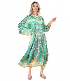 Kaftan dress in fine natural silk with a drawstring at the waist