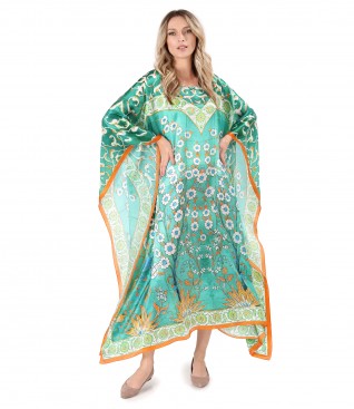 Kaftan dress in fine natural silk with a drawstring at the waist