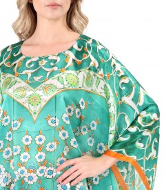Kaftan dress in fine natural silk with a drawstring at the waist