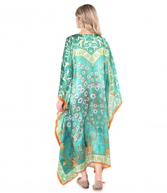 Kaftan dress in fine natural silk with a drawstring at the waist