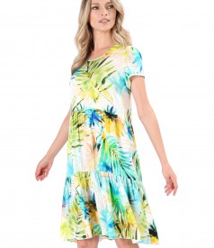 Elegant dress with frills made of viscose printed with floral motifs
