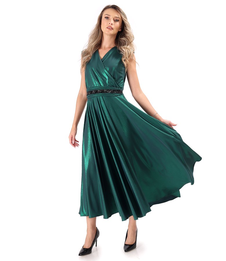 Midi evening dress in glossy stretch jersey