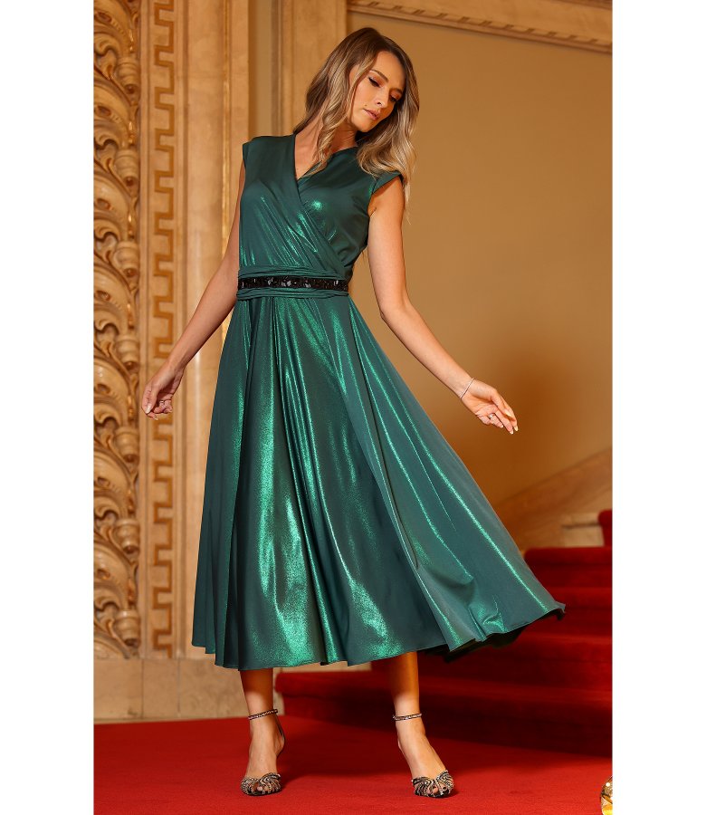 Midi evening dress in glossy stretch jersey
