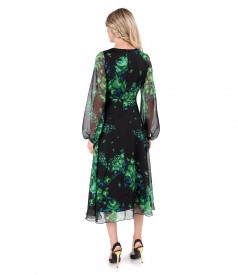 Digitally printed veil midi dress with floral motifse
