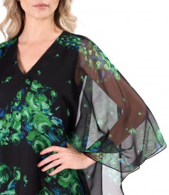Butterfly dress made of digital printed veil with floral motifs
