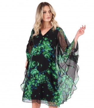 Butterfly dress made of digital printed veil with floral motifs