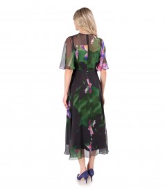 Printed veil midi dress with wide sleeves