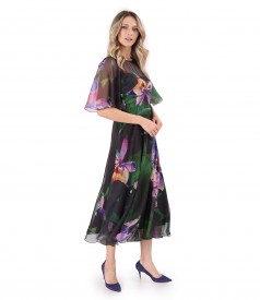 Printed veil midi dress with wide sleeves