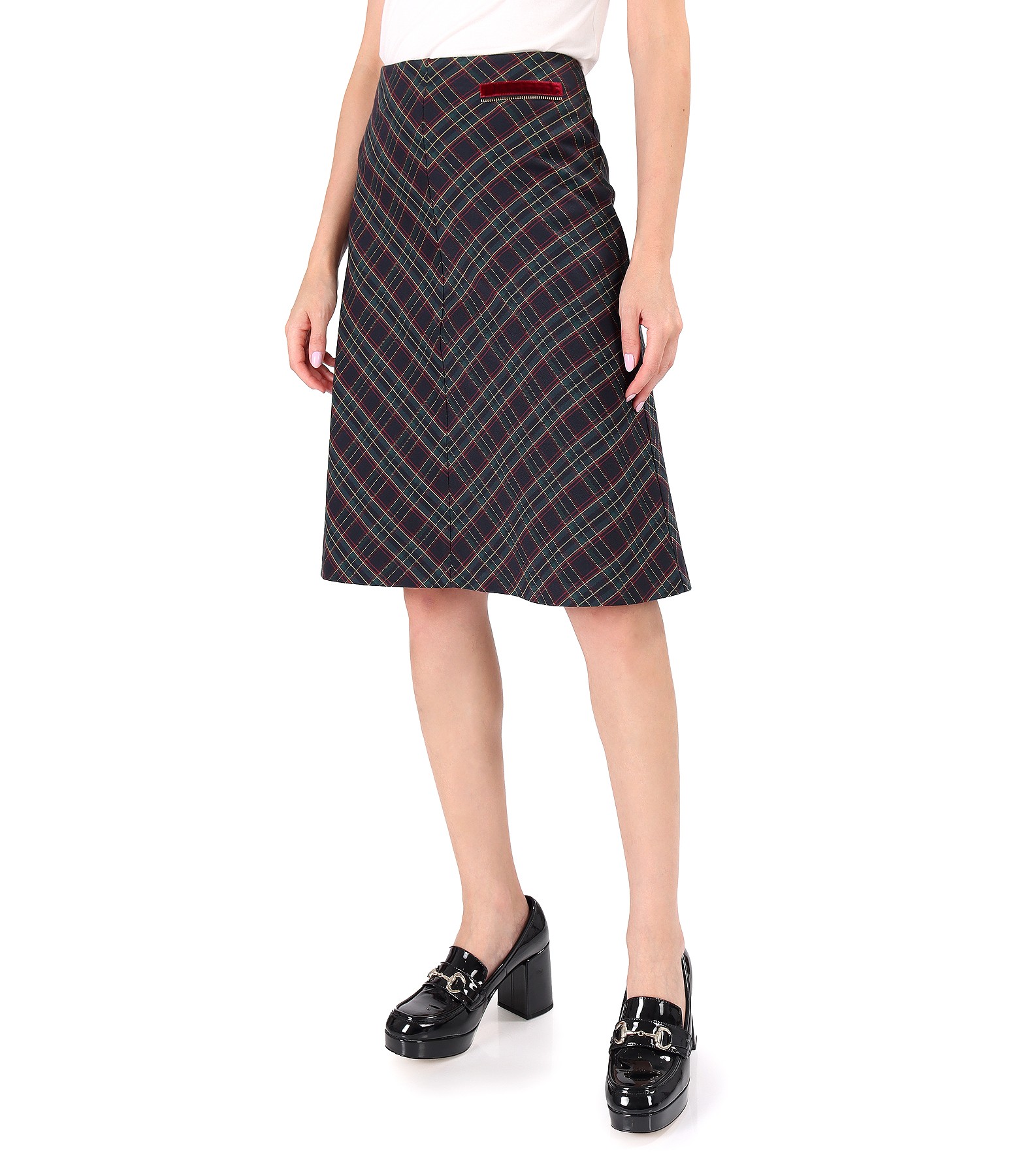 Flared skirt made of checkered viscose fabric green - YOKKO