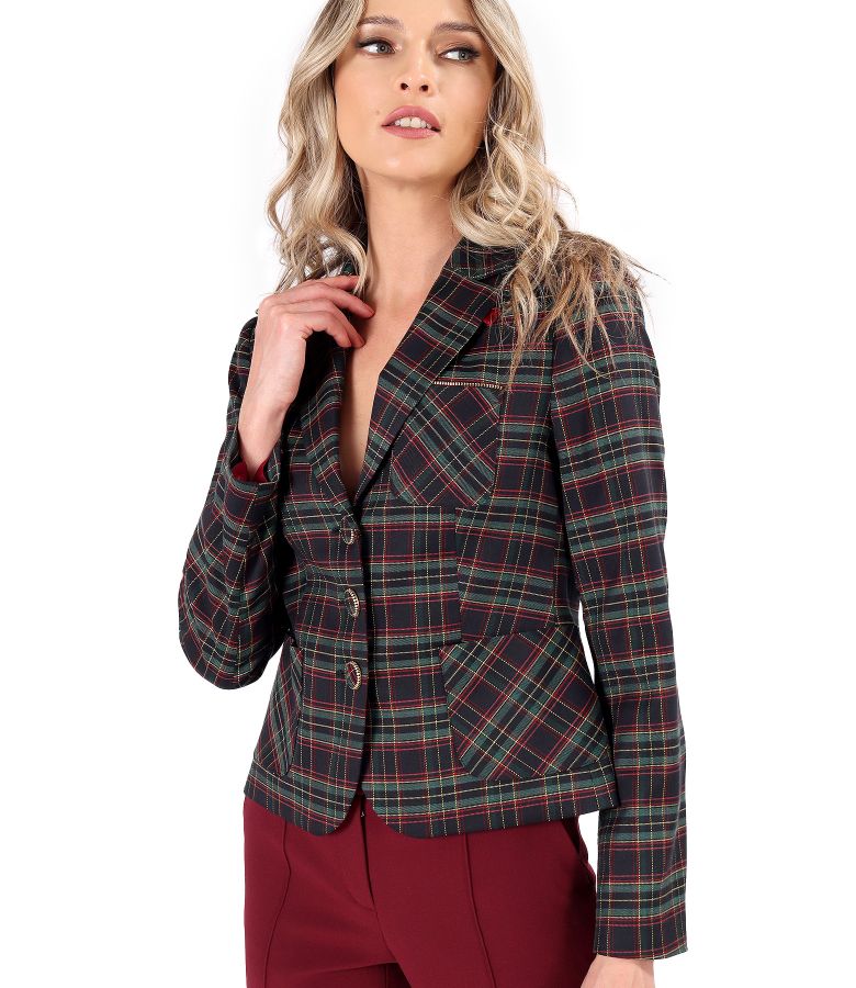 Elegant jacket made of checkered viscose fabric