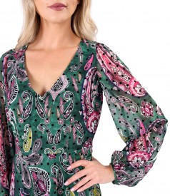 Midi dress made of printed veil with paisley motifs