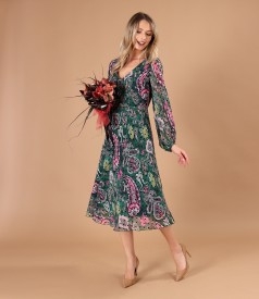 Midi dress made of printed veil with paisley motifs