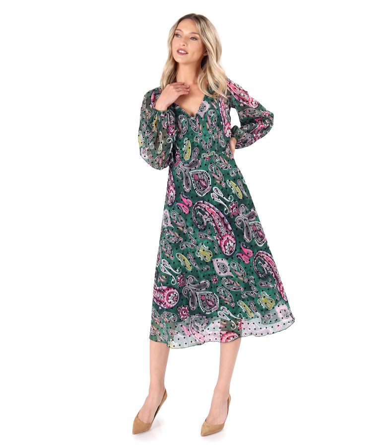 Midi dress made of printed veil with paisley motifs