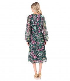 Midi dress made of printed veil with paisley motifs