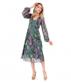 Midi dress made of printed veil with paisley motifs