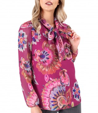 Veil blouse with scarf-type collar