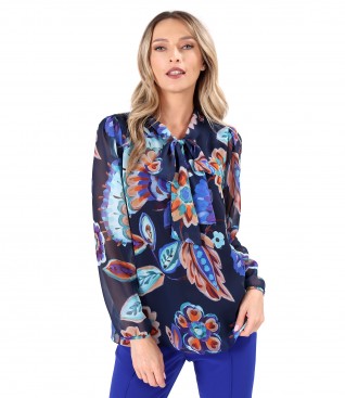 Veil blouse with scarf-type collar