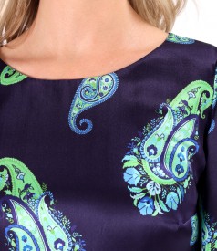 Natural silk dress printed with paisley motifs