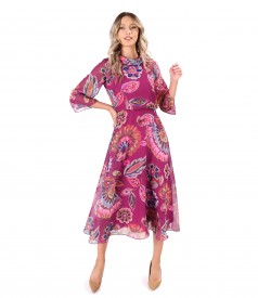 Elegant midi dress made of veil printed with floral motifs