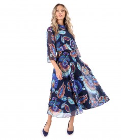 Elegant midi dress made of veil printed with floral motifs