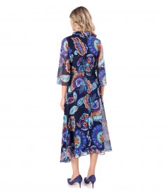 Elegant midi dress made of veil printed with floral motifs