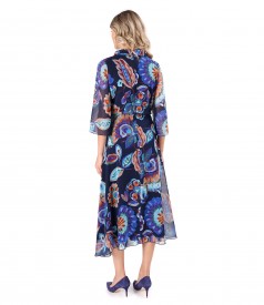 Elegant midi dress made of veil printed with floral motifs