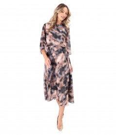 Elegant midi dress made of printed veil