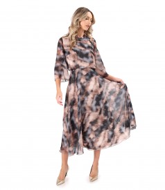 Elegant midi dress made of printed veil