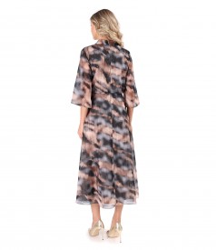 Elegant midi dress made of printed veil