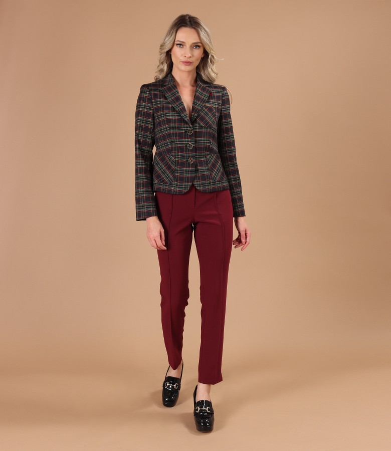Office outfit with checkered jacket and ankle pants