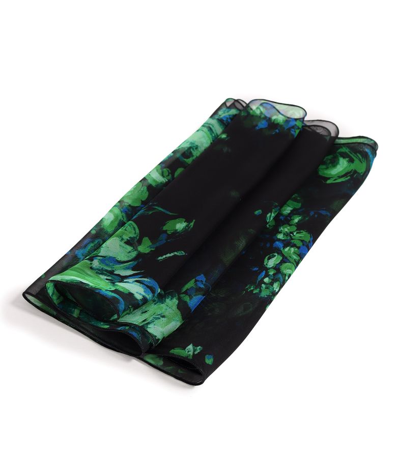 Organza veil scarf digital printed with floral motifs