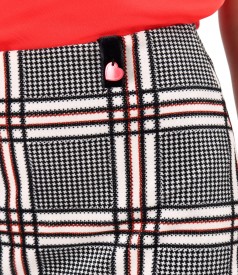 Checkered elastic velvet midi skirt