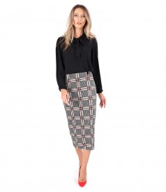 Checkered elastic velvet midi skirt