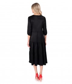 Elegant midi dress with ruffles made of viscose satin