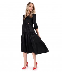 Elegant midi dress with ruffles made of viscose satin