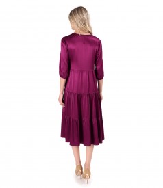 Elegant midi dress with ruffles in viscose satin