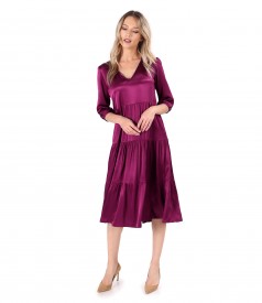 Elegant midi dress with ruffles in viscose satin