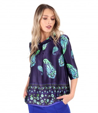 Elegant digital printed natural silk blouse