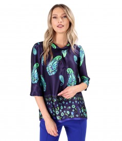 Elegant digital printed natural silk blouse