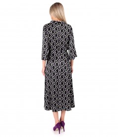 Midi dress made of viscose satin printed with geometric motifs