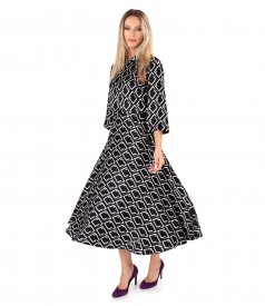 Midi dress made of viscose satin printed with geometric motifs