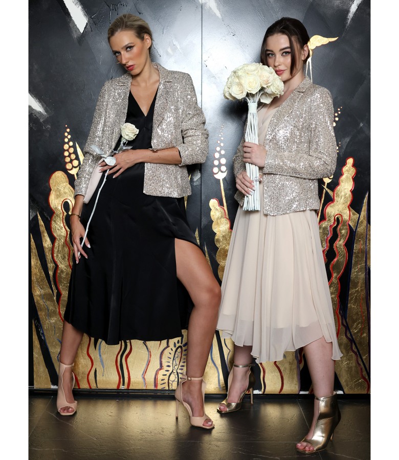 Elegant wear with sequined dresses and jacket