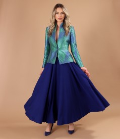 Elegant outfit with long skirt and jacket made of silk fabric