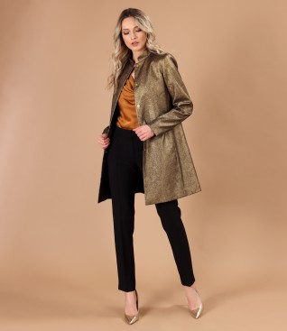 Elastic cotton jacket and pants with a stripe on the front