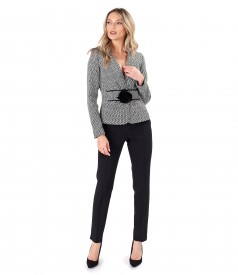 Womens office suit with jacket with velvet flower and ankle pants