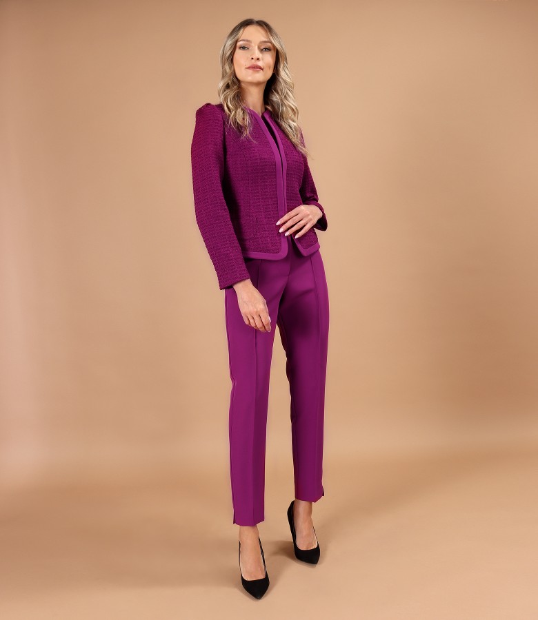 Elegant outfit with ankle pants and jacket made of loops with viscose and cotton