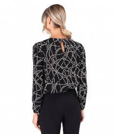 Viscose blouse with pleats at the neckline