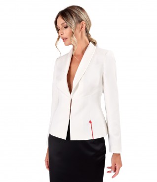 Elegant jacket made of elastic viscose fabric with a red metallic heart at the waist