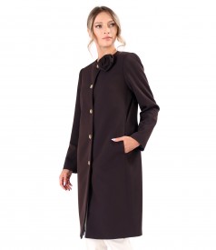 Elegant jacket in textured fabric with a detachable brooch at the neckline